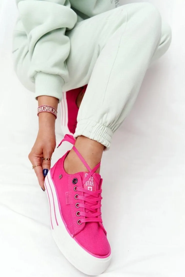 Big Star Shoes Trampki Damskie Big Star|Trampki Damskie Niskie*Damskie Tenisówki Na Platformie BIG STAR HH274054 Fuksja