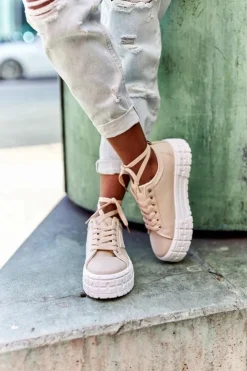 Boto Trampki Damskie Niskie*Damskie Tenisówki Na Platformie Beżowe Big City Life