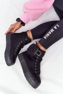 Boto Trampki Damskie Wysokie*Damskie Tenisówki Na Platformie Z Nerką Czarne Popcorn