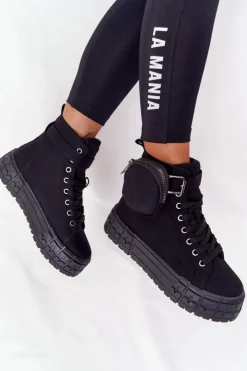 Boto Trampki Damskie Wysokie*Damskie Tenisówki Na Platformie Z Nerką Czarne Popcorn