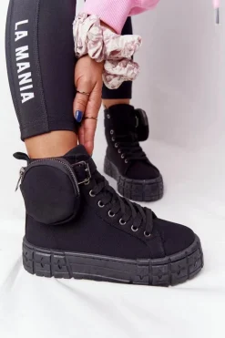 Boto Trampki Damskie Wysokie*Damskie Tenisówki Na Platformie Z Nerką Czarne Popcorn