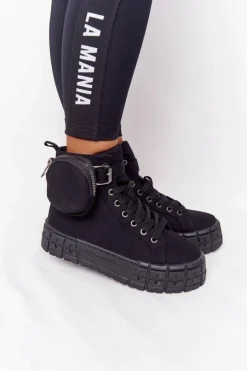 Boto Trampki Damskie Wysokie*Damskie Tenisówki Na Platformie Z Nerką Czarne Popcorn