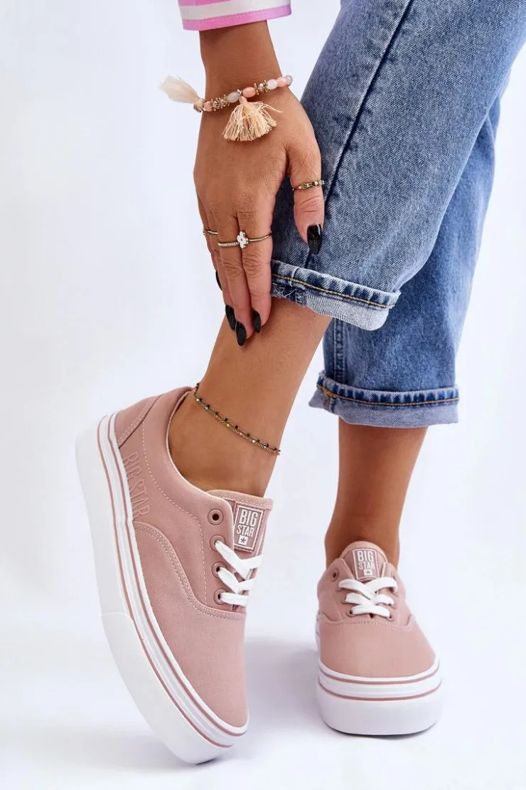 Big Star Shoes Trampki Damskie Big Star|Trampki Damskie Niskie*Damskie Tenisówki Na Platformie Big Star LL274229 Różowe