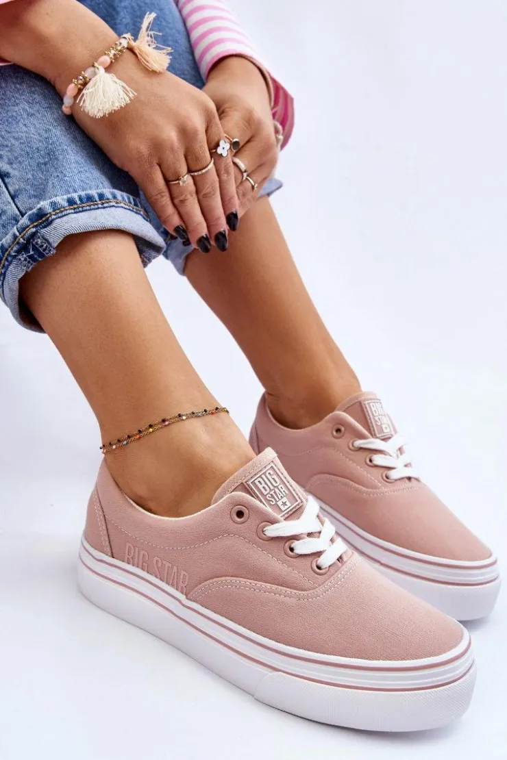 Big Star Shoes Trampki Damskie Big Star|Trampki Damskie Niskie*Damskie Tenisówki Na Platformie Big Star LL274229 Różowe