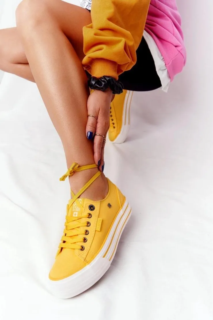 Hot Big Star Shoes Damskie Tenisówki Na Platformie BIG STAR HH274055 Żółte