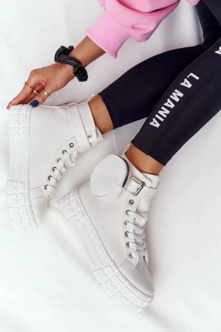 Hot Boto Damskie Tenisówki Na Platformie Z Nerką Białe Popcorn