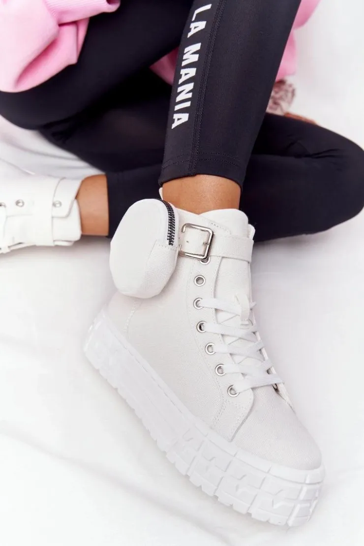 Hot Boto Damskie Tenisówki Na Platformie Z Nerką Białe Popcorn