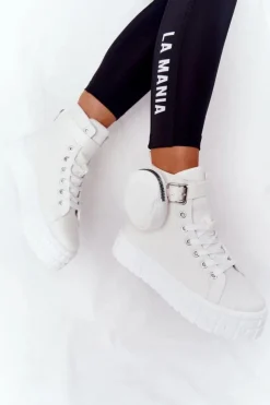 Hot Boto Damskie Tenisówki Na Platformie Z Nerką Białe Popcorn