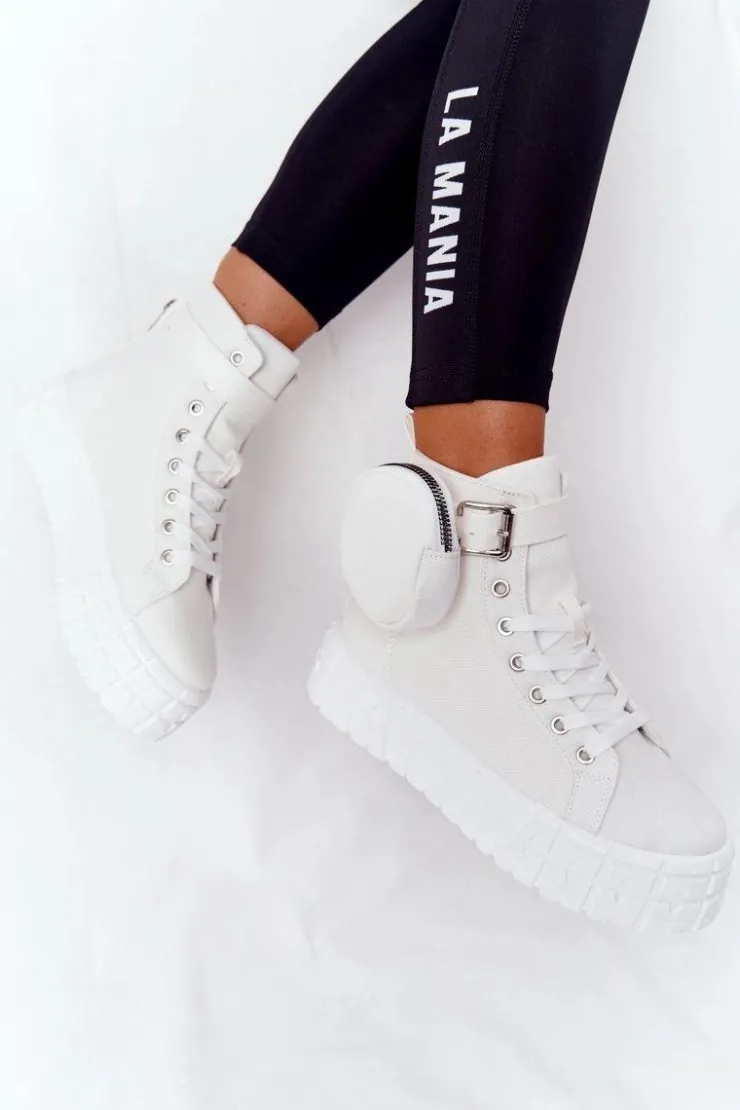 Hot Boto Damskie Tenisówki Na Platformie Z Nerką Białe Popcorn