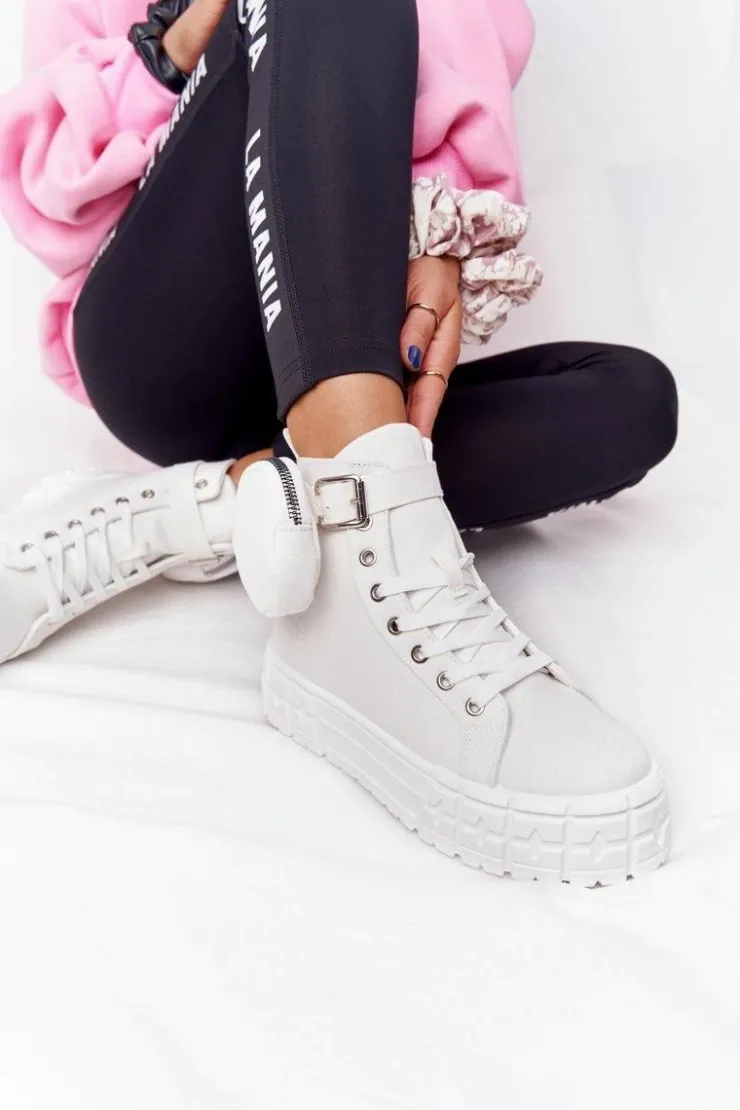 Hot Boto Damskie Tenisówki Na Platformie Z Nerką Białe Popcorn