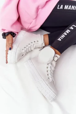 Hot Boto Damskie Tenisówki Na Platformie Z Nerką Białe Popcorn