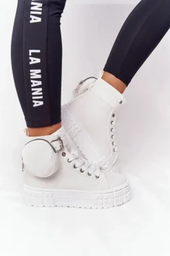 Hot Boto Damskie Tenisówki Na Platformie Z Nerką Białe Popcorn