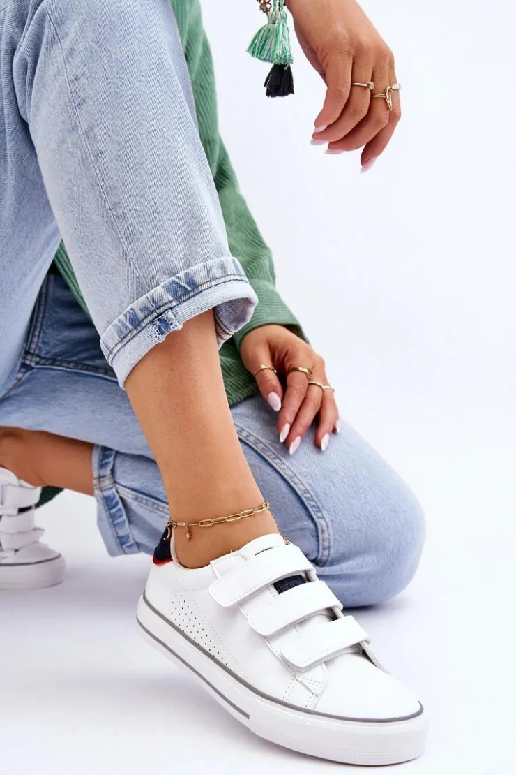 Big Star Shoes Trampki Damskie Big Star|Trampki Damskie Niskie*Damskie Tenisówki Na Rzepy Big Star LL274A207 Białe