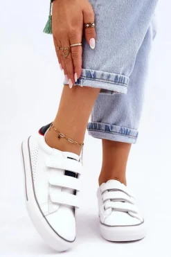 Big Star Shoes Trampki Damskie Big Star|Trampki Damskie Niskie*Damskie Tenisówki Na Rzepy Big Star LL274A207 Białe