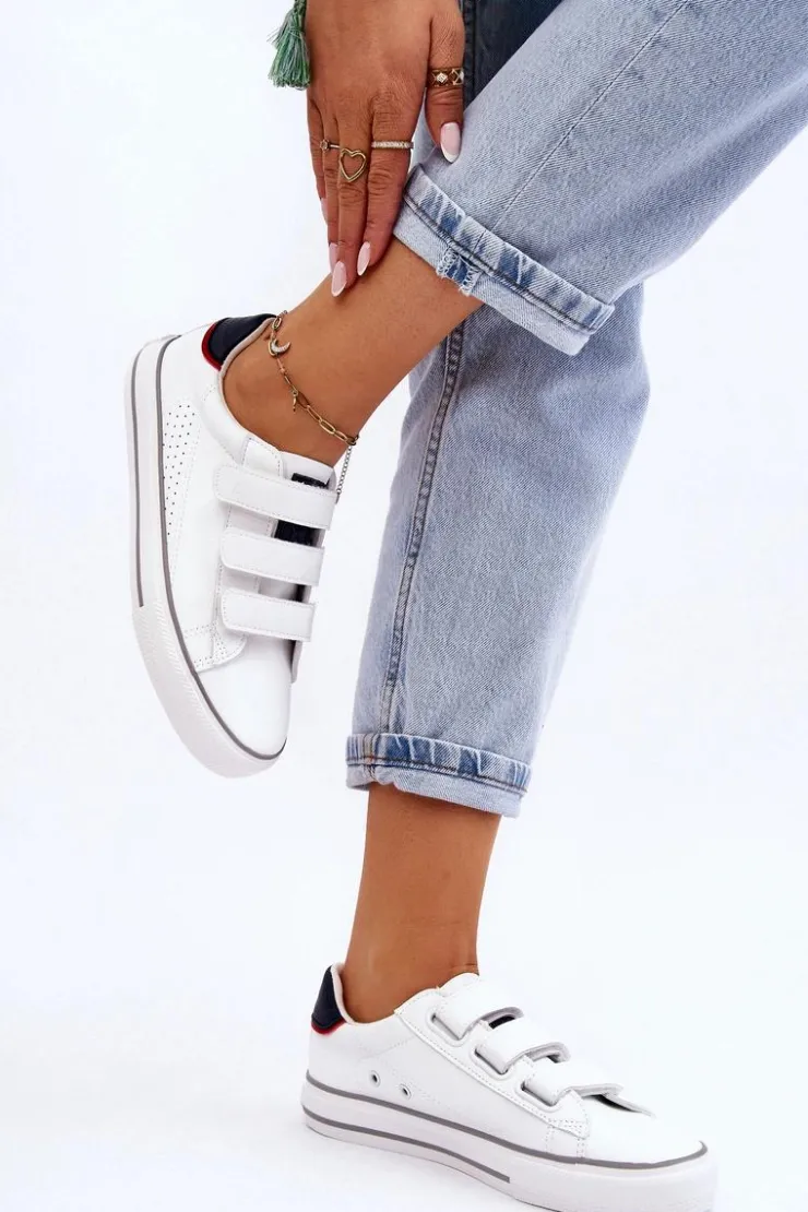 Big Star Shoes Trampki Damskie Big Star|Trampki Damskie Niskie*Damskie Tenisówki Na Rzepy Big Star LL274A207 Białe