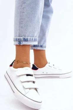 Big Star Shoes Trampki Damskie Big Star|Trampki Damskie Niskie*Damskie Tenisówki Na Rzepy Big Star LL274A207 Białe