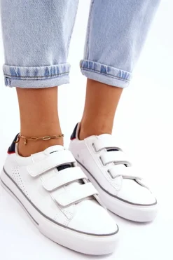 Big Star Shoes Trampki Damskie Big Star|Trampki Damskie Niskie*Damskie Tenisówki Na Rzepy Big Star LL274A207 Białe