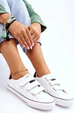 Big Star Shoes Trampki Damskie Big Star|Trampki Damskie Niskie*Damskie Tenisówki Na Rzepy Big Star LL274A207 Białe