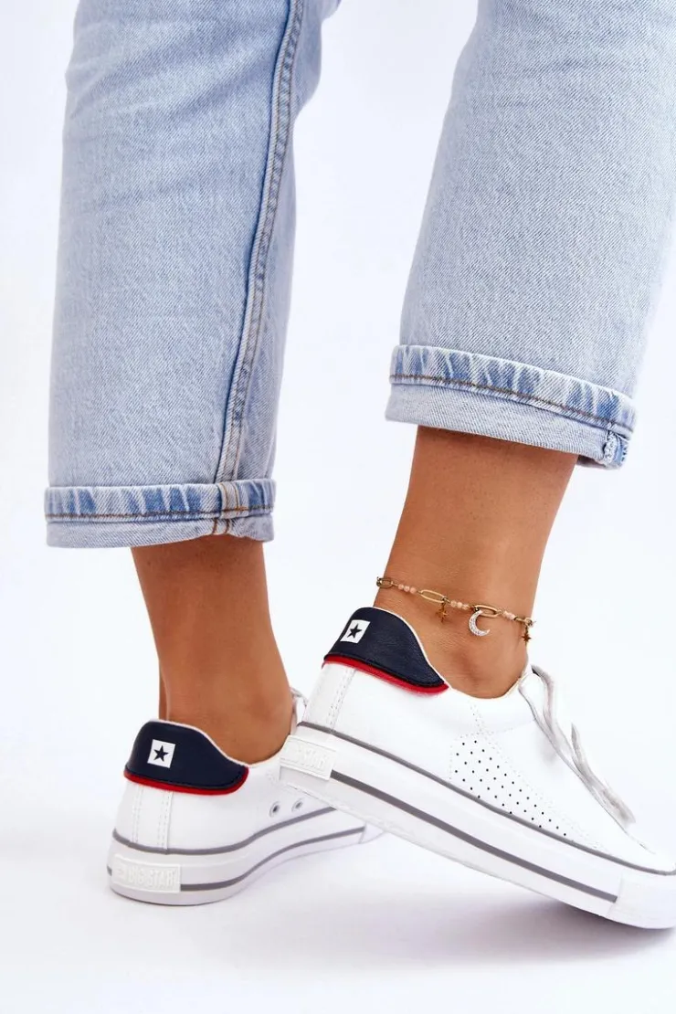 Big Star Shoes Trampki Damskie Big Star|Trampki Damskie Niskie*Damskie Tenisówki Na Rzepy Big Star LL274A207 Białe