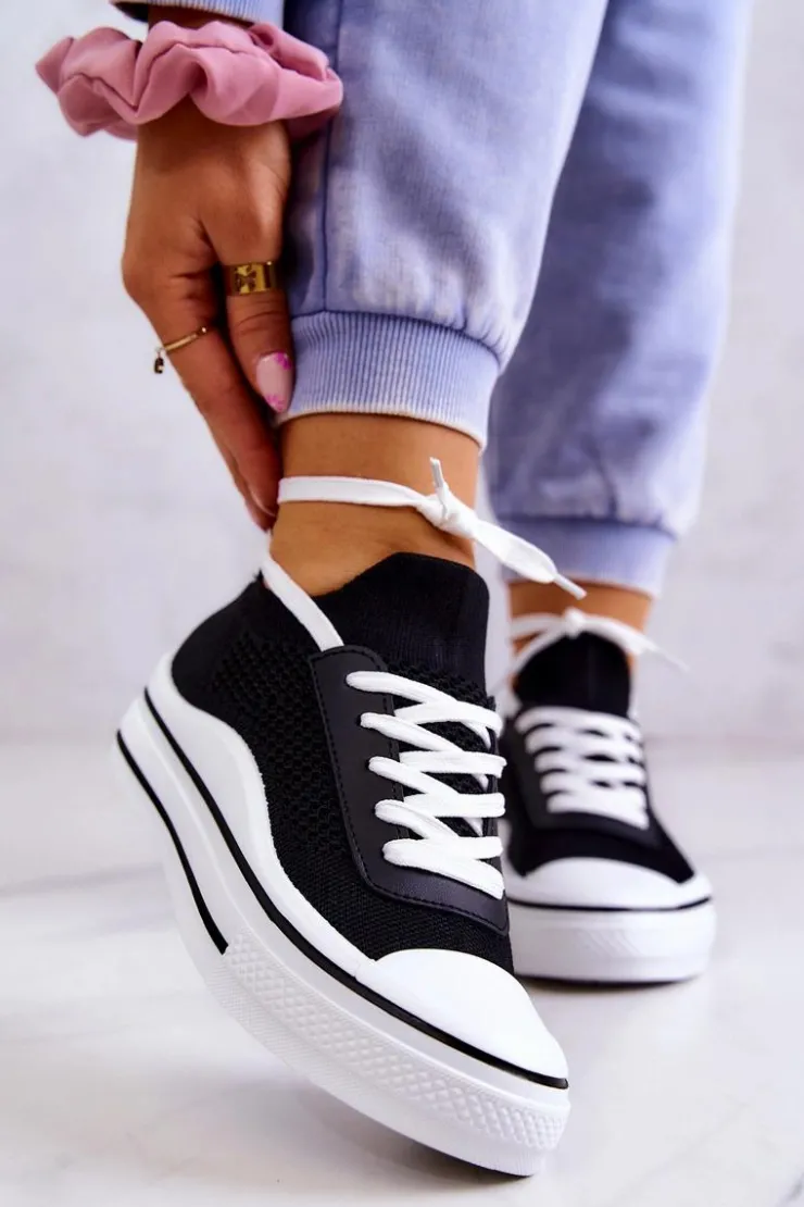 Damskie Damskie buty S.Barski Damskie Tenisówki Skarpetkowe Czarne Soren