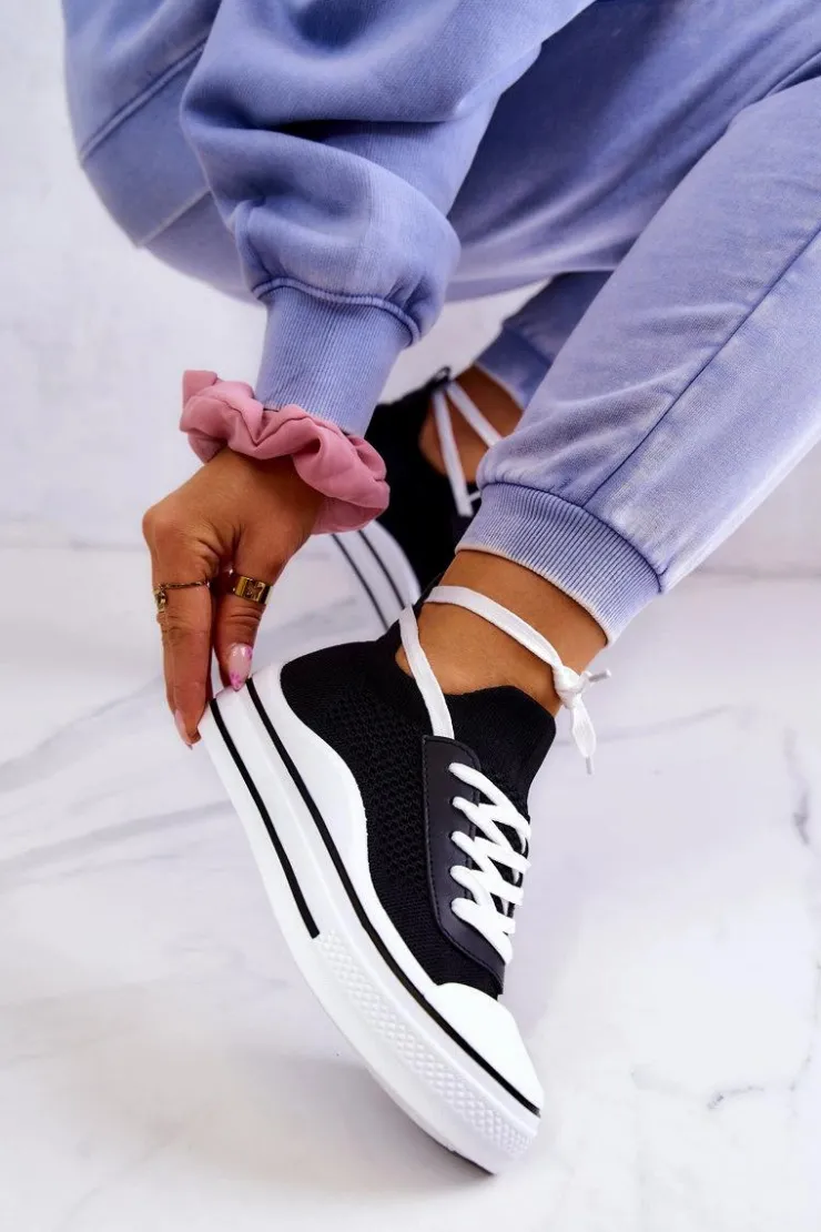 Damskie Damskie buty S.Barski Damskie Tenisówki Skarpetkowe Czarne Soren