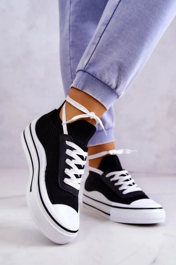 Damskie Damskie buty S.Barski Damskie Tenisówki Skarpetkowe Czarne Soren