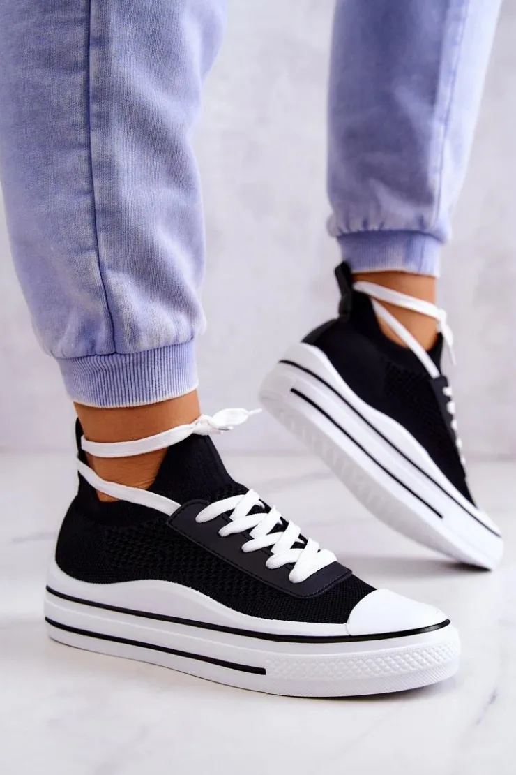 Damskie Damskie buty S.Barski Damskie Tenisówki Skarpetkowe Czarne Soren