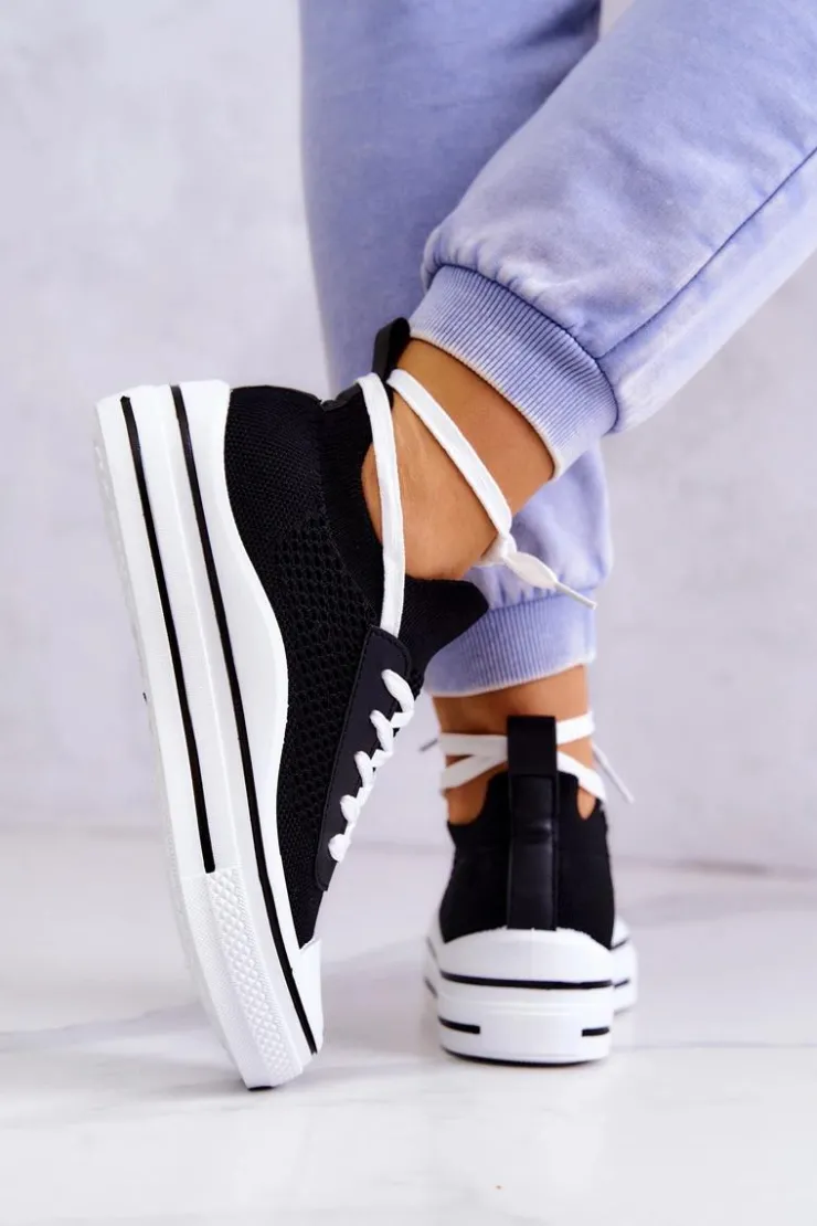 Damskie Damskie buty S.Barski Damskie Tenisówki Skarpetkowe Czarne Soren