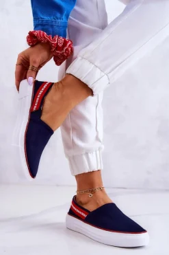 Big Star Shoes Trampki Damskie Slip-On|Trampki Damskie Big Star*Damskie Tenisówki Slip On Big Star JJ276009 Granatowo-Czerwone