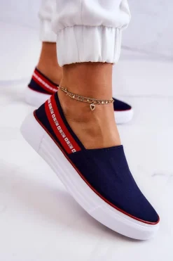 Big Star Shoes Trampki Damskie Slip-On|Trampki Damskie Big Star*Damskie Tenisówki Slip On Big Star JJ276009 Granatowo-Czerwone