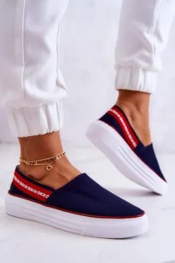 Big Star Shoes Trampki Damskie Slip-On|Trampki Damskie Big Star*Damskie Tenisówki Slip On Big Star JJ276009 Granatowo-Czerwone