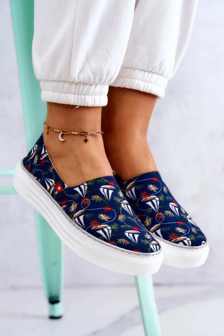 New Big Star Shoes Damskie Tenisówki Slip On Memory Foam Big Star JJ276016 Granatowe