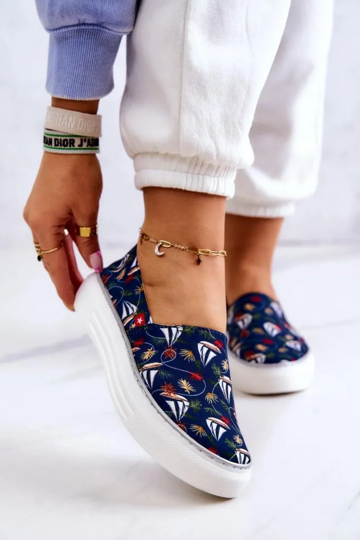 New Big Star Shoes Damskie Tenisówki Slip On Memory Foam Big Star JJ276016 Granatowe