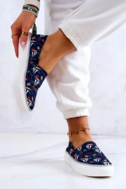 New Big Star Shoes Damskie Tenisówki Slip On Memory Foam Big Star JJ276016 Granatowe