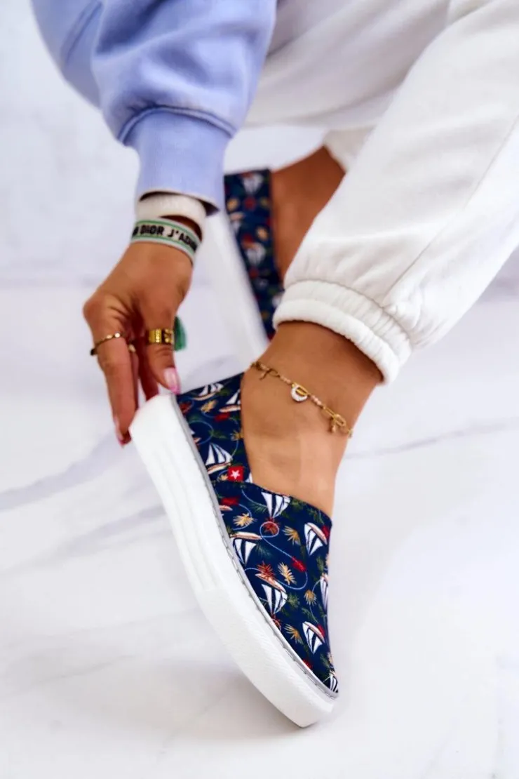 New Big Star Shoes Damskie Tenisówki Slip On Memory Foam Big Star JJ276016 Granatowe