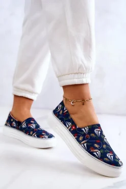 New Big Star Shoes Damskie Tenisówki Slip On Memory Foam Big Star JJ276016 Granatowe