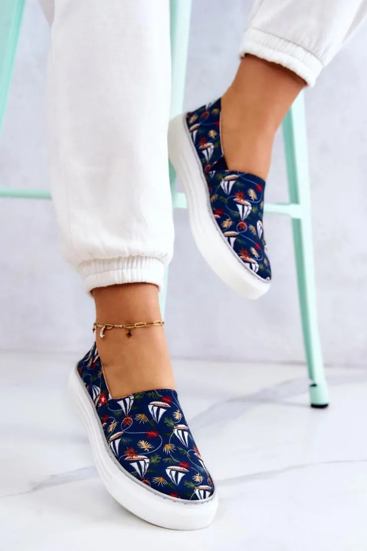 New Big Star Shoes Damskie Tenisówki Slip On Memory Foam Big Star JJ276016 Granatowe