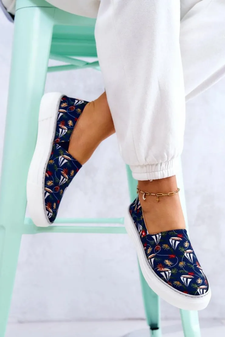 New Big Star Shoes Damskie Tenisówki Slip On Memory Foam Big Star JJ276016 Granatowe