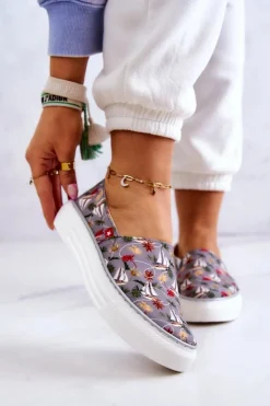 Damskie Big Star Shoes Damskie Tenisówki Slip On Memory Foam Big Star JJ276015 Szare