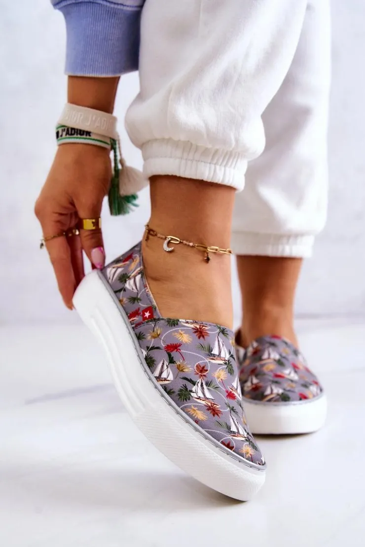 Damskie Big Star Shoes Damskie Tenisówki Slip On Memory Foam Big Star JJ276015 Szare