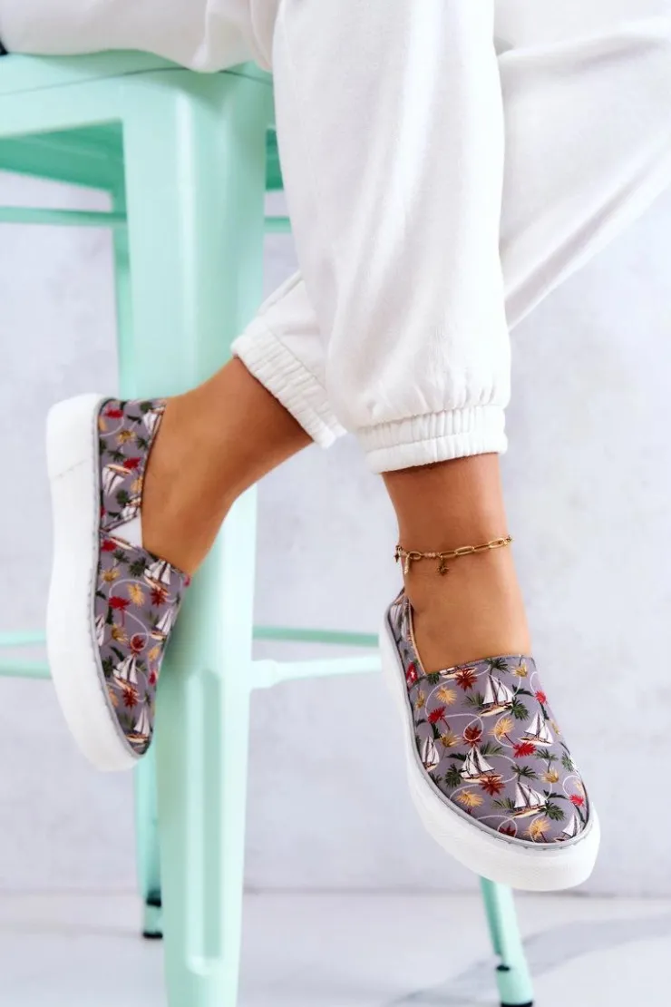 Damskie Big Star Shoes Damskie Tenisówki Slip On Memory Foam Big Star JJ276015 Szare