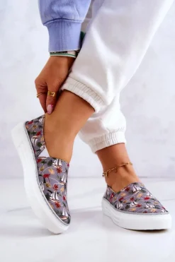 Damskie Big Star Shoes Damskie Tenisówki Slip On Memory Foam Big Star JJ276015 Szare