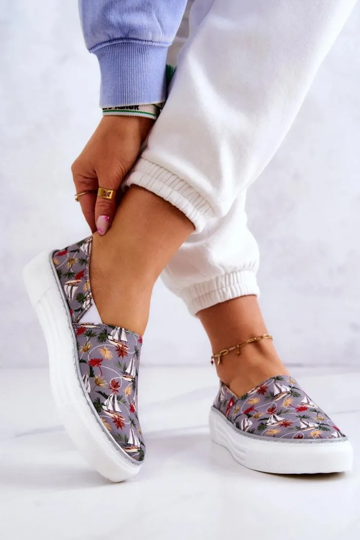 Damskie Big Star Shoes Damskie Tenisówki Slip On Memory Foam Big Star JJ276015 Szare