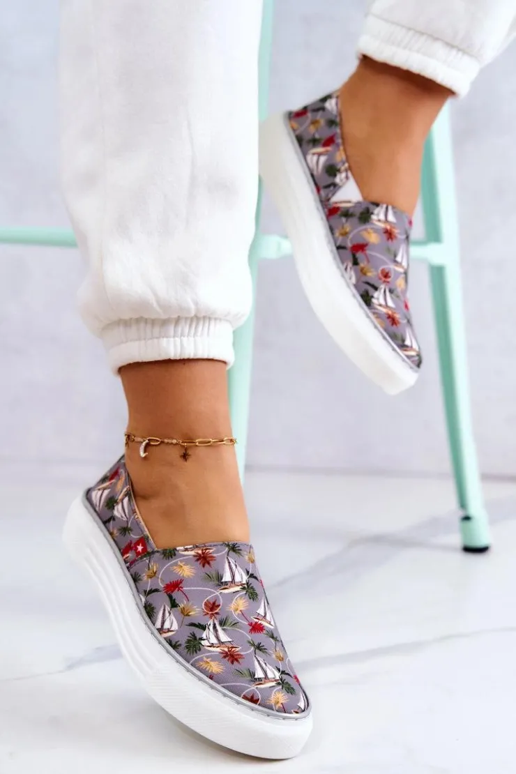 Damskie Big Star Shoes Damskie Tenisówki Slip On Memory Foam Big Star JJ276015 Szare