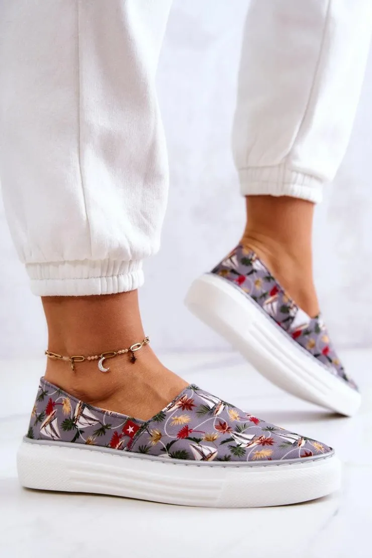 Damskie Big Star Shoes Damskie Tenisówki Slip On Memory Foam Big Star JJ276015 Szare