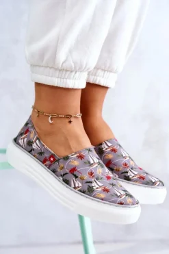 Damskie Big Star Shoes Damskie Tenisówki Slip On Memory Foam Big Star JJ276015 Szare