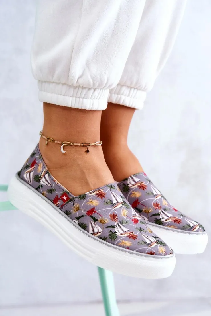 Damskie Big Star Shoes Damskie Tenisówki Slip On Memory Foam Big Star JJ276015 Szare