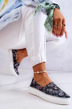 Damskie Big Star Shoes Damskie Tenisówki Slip On Memory Foam Big Star JJ276012 Czarne