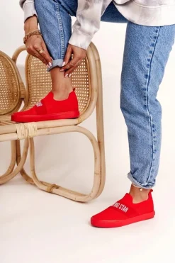 Damskie Big Star Shoes Damskie Tenisówki Slip-on Big Star FF274220 Czerwone