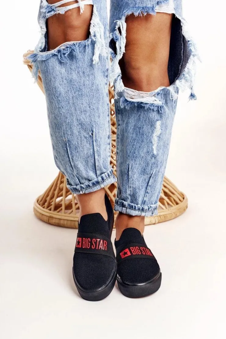 Online Big Star Shoes Damskie Tenisówki Slip-on Big Star FF274221 Czarne
